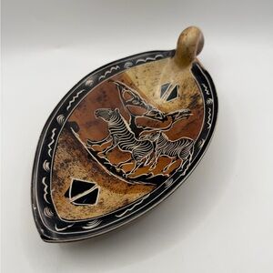 Handcrafted Brown and Black Zebra soapstone Art Dish